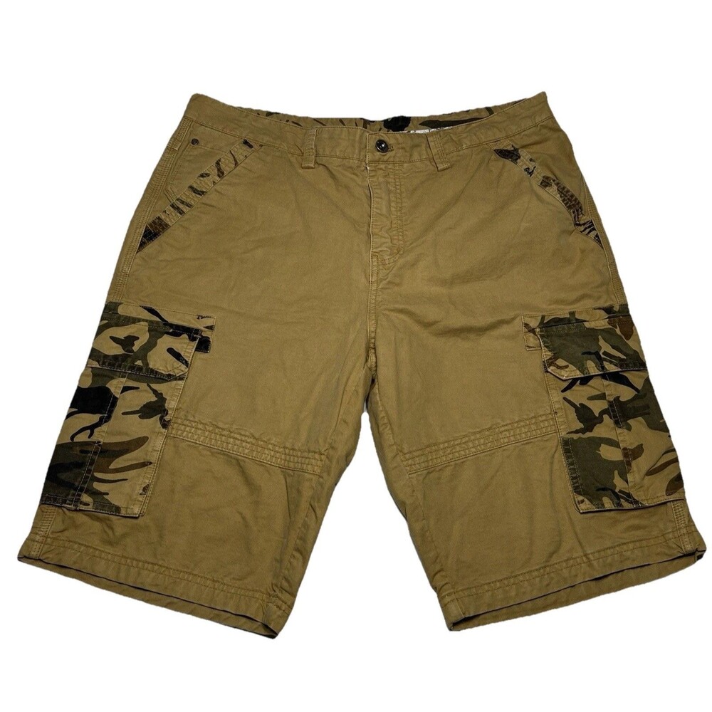 Cyber Techware  EU STREETWEAR  Khaki Cargo Camo SHORTS Men’s Size 38” Fits 36”